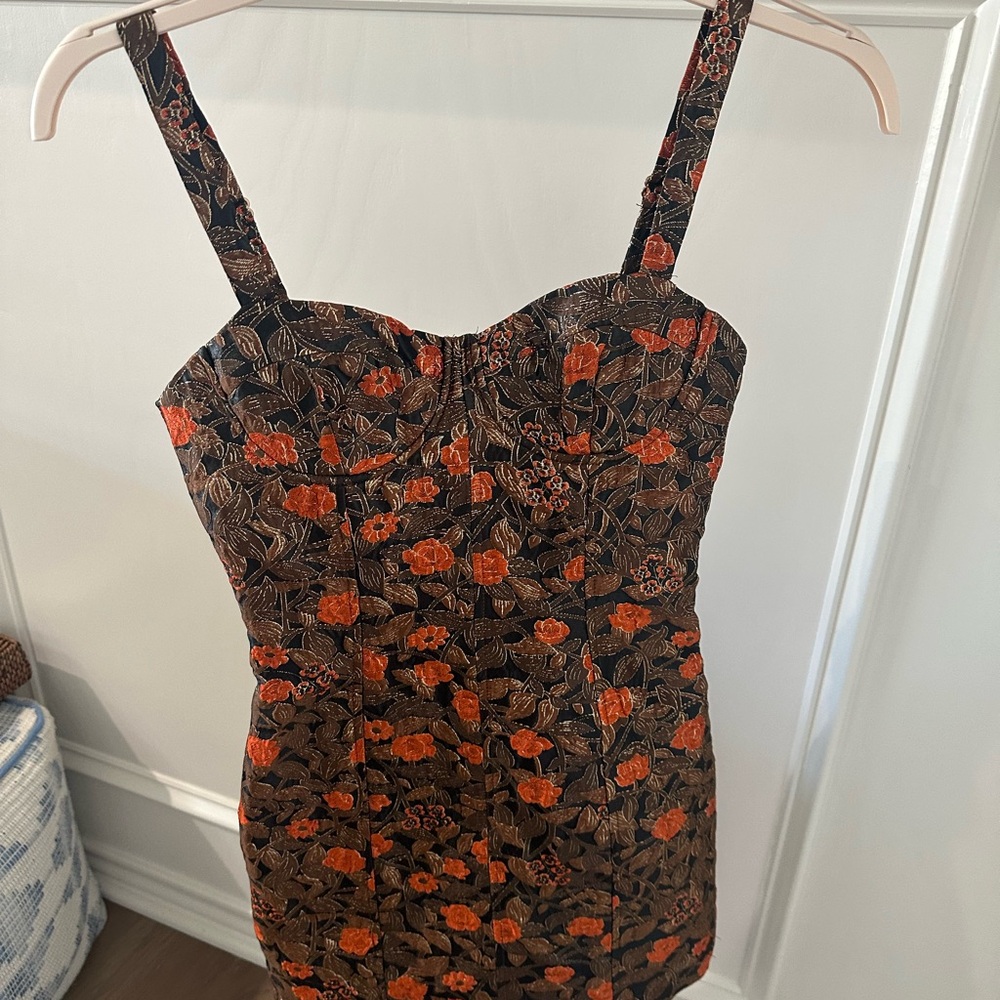 Floral Mini Dress - Orange and Black